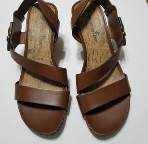 Montego Bay Club Wedge Sandals Sz 7.5 Womens Dark Brown Open Toe Cork Slingback